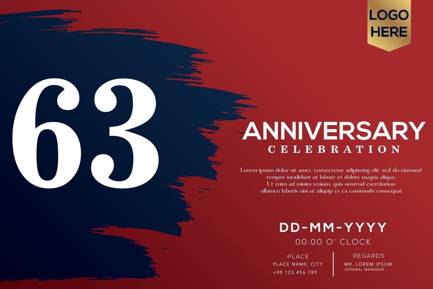 63 jaren verjaardag viering vector met blauw borstel geïsoleerd Aan rood achtergrond met tekst sjabloon ontwerp