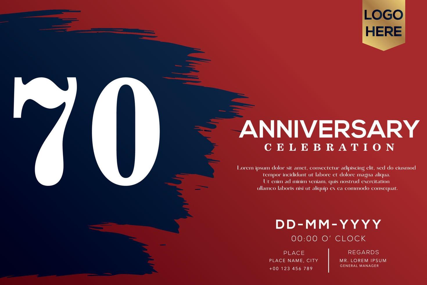 70 jaren verjaardag viering vector met blauw borstel geïsoleerd Aan rood achtergrond met tekst sjabloon ontwerp