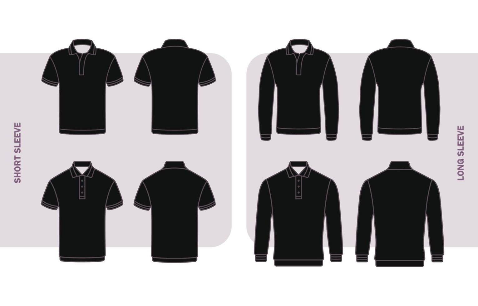 schets zwart polo overhemd mockup in divers mouwen vector