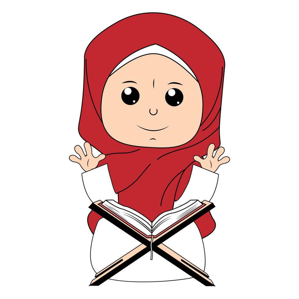 schattig meisje hijab tekenfilm illustratie vector