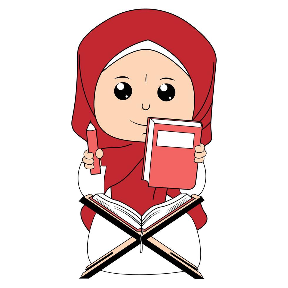 schattig meisje hijab tekenfilm illustratie vector