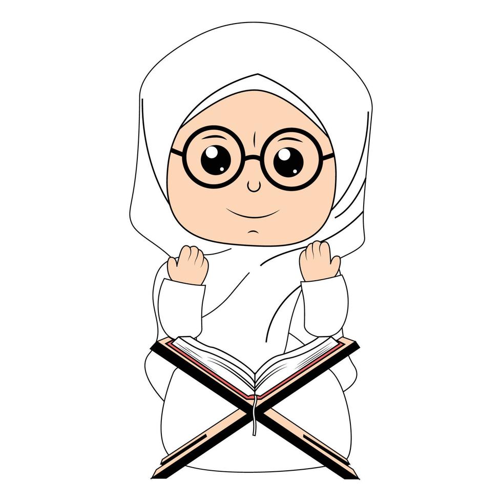 schattig meisje hijab tekenfilm illustratie vector