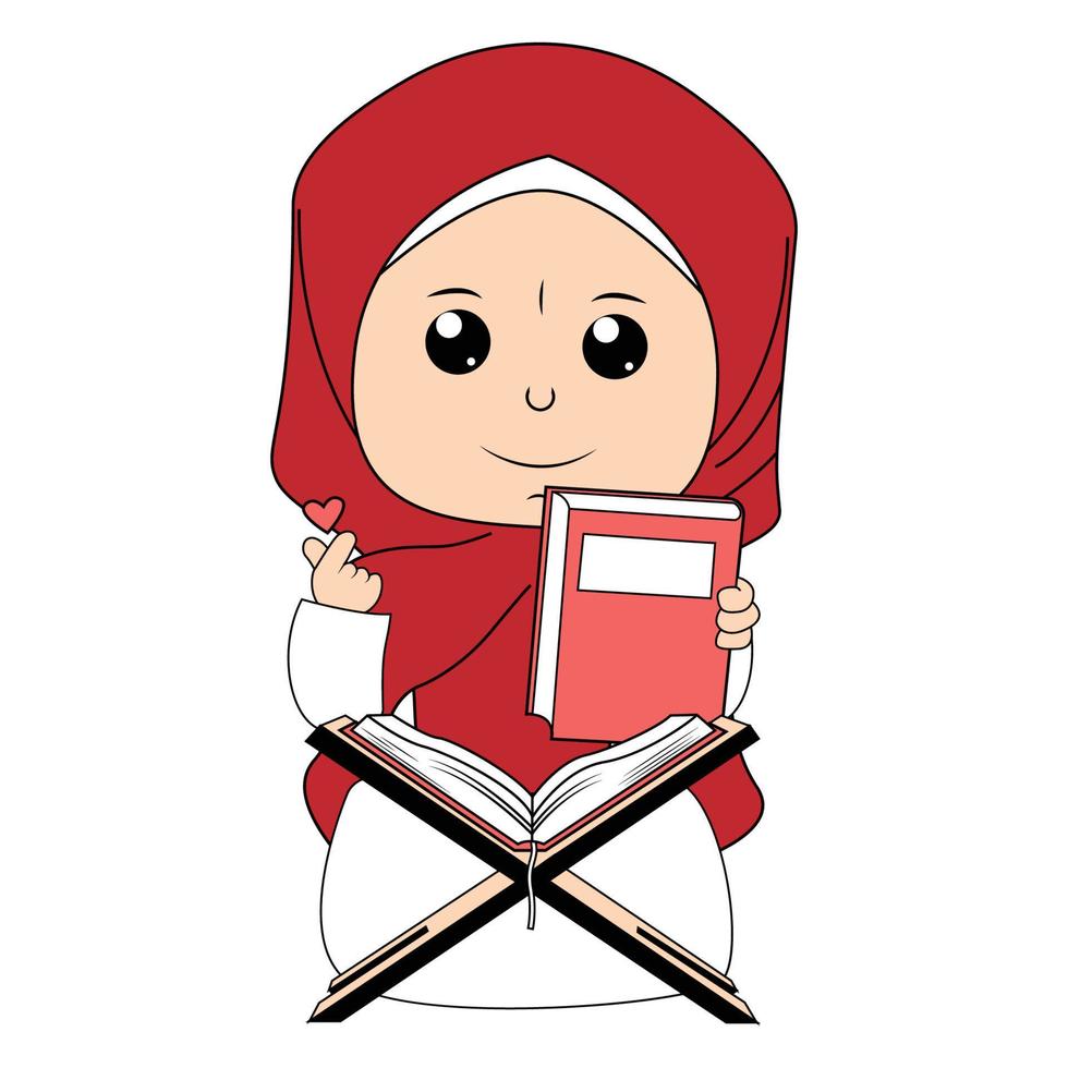 schattig meisje hijab tekenfilm illustratie vector