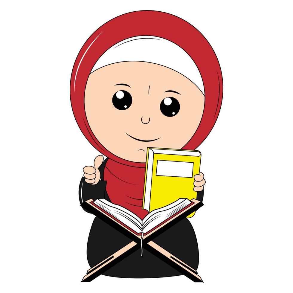 schattig meisje hijab tekenfilm illustratie vector