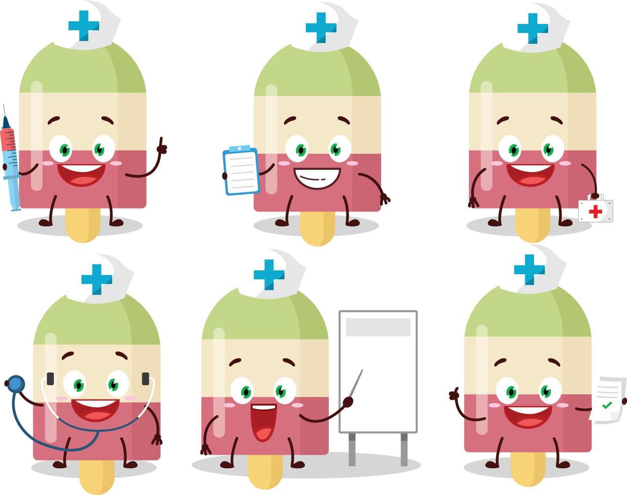 dokter beroep emoticon met watermeloen ijs room tekenfilm karakter vector