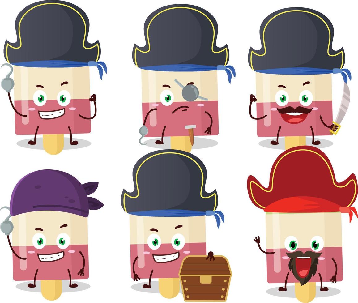 tekenfilm karakter van watermeloen ijs room met divers piraten emoticons vector