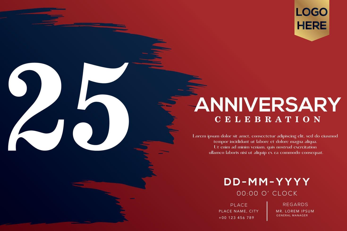 25 jaren verjaardag viering vector met blauw borstel geïsoleerd Aan rood achtergrond met tekst sjabloon ontwerp