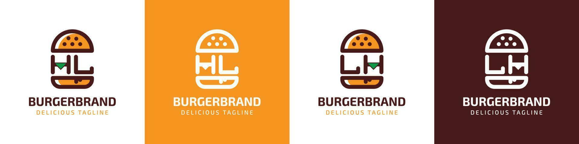 brief hl en lh hamburger logo, geschikt voor ieder bedrijf verwant naar hamburger met hl of lh initialen. vector