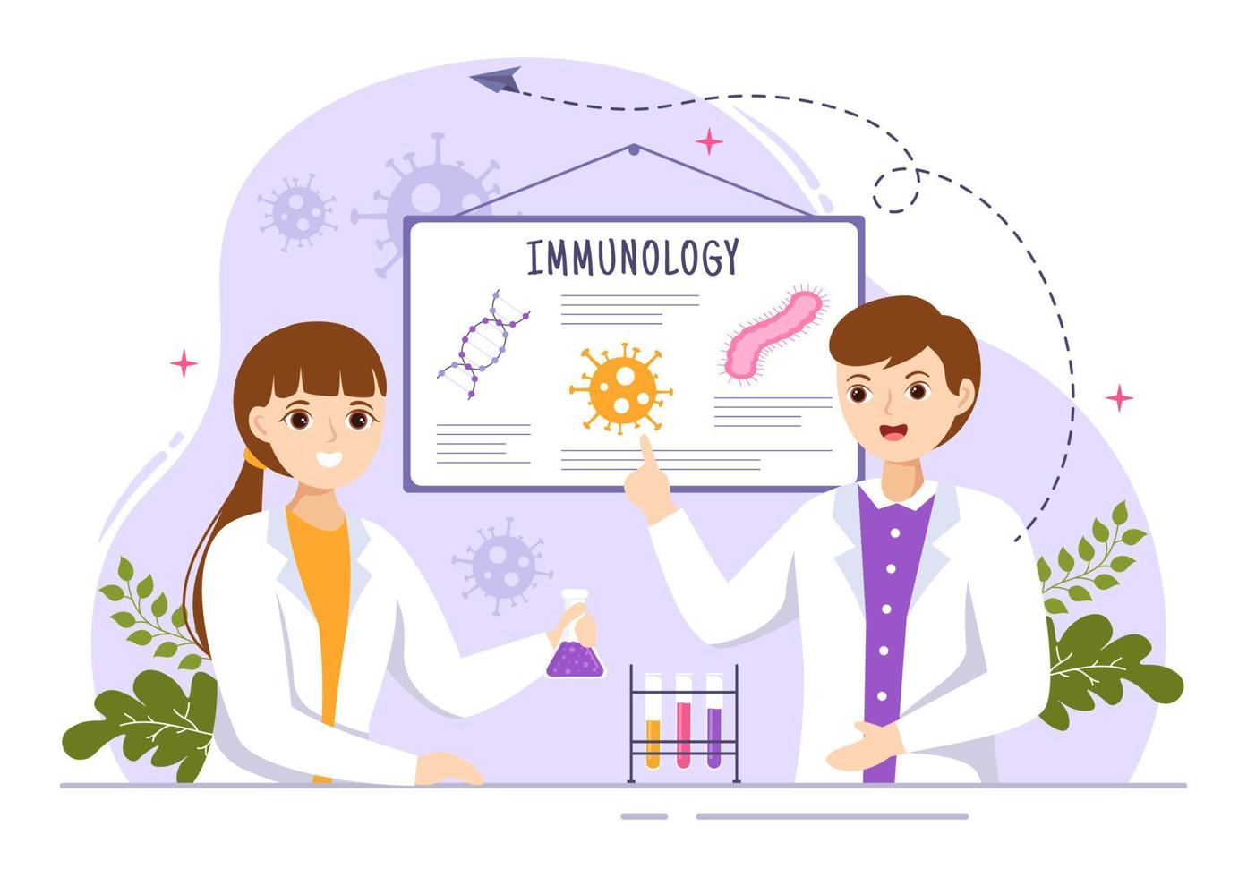 immunologie illustratie met mensen immuun bescherming systeem helpen naar krijgen ontdoen van infecties en schadelijk bacterie in tekenfilm hand- getrokken Sjablonen vector