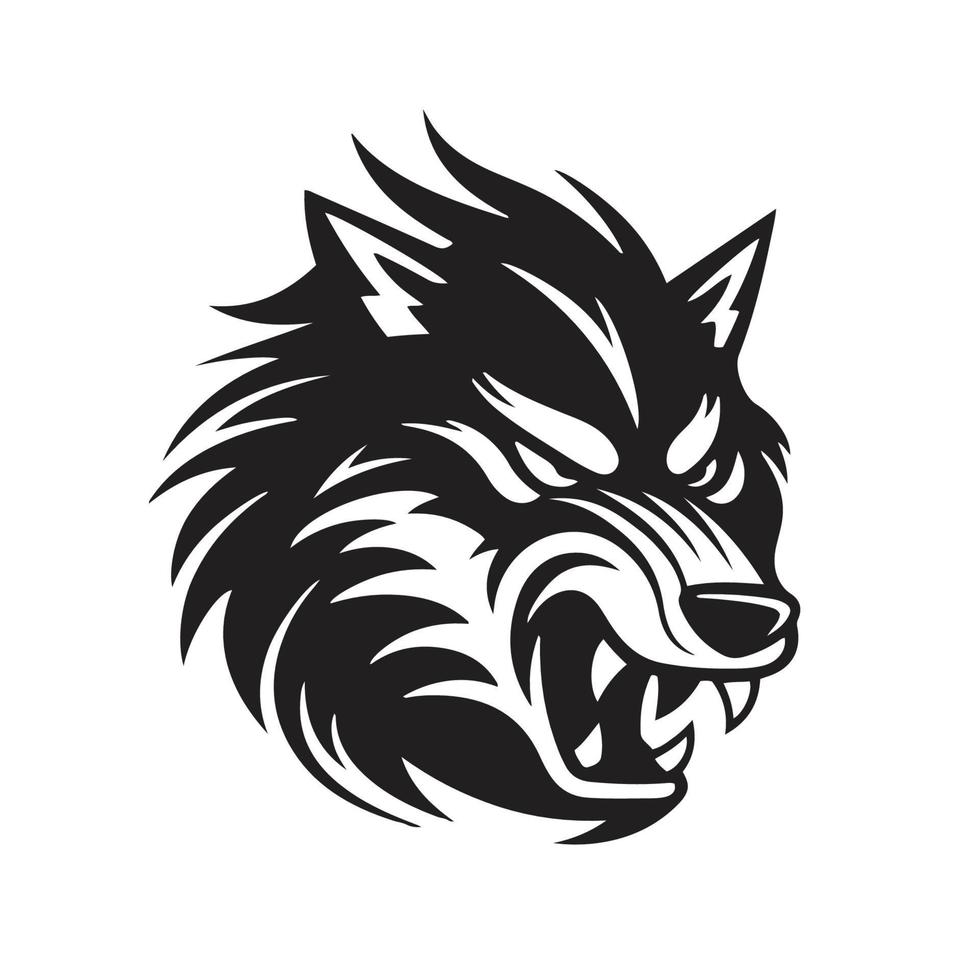 boos wolf mascotte logo ,hand getrokken illustratie. geschikt voor logo, behang, banier, achtergrond, kaart, boek illustratie, t-shirt ontwerp, sticker, omslag, enz vector