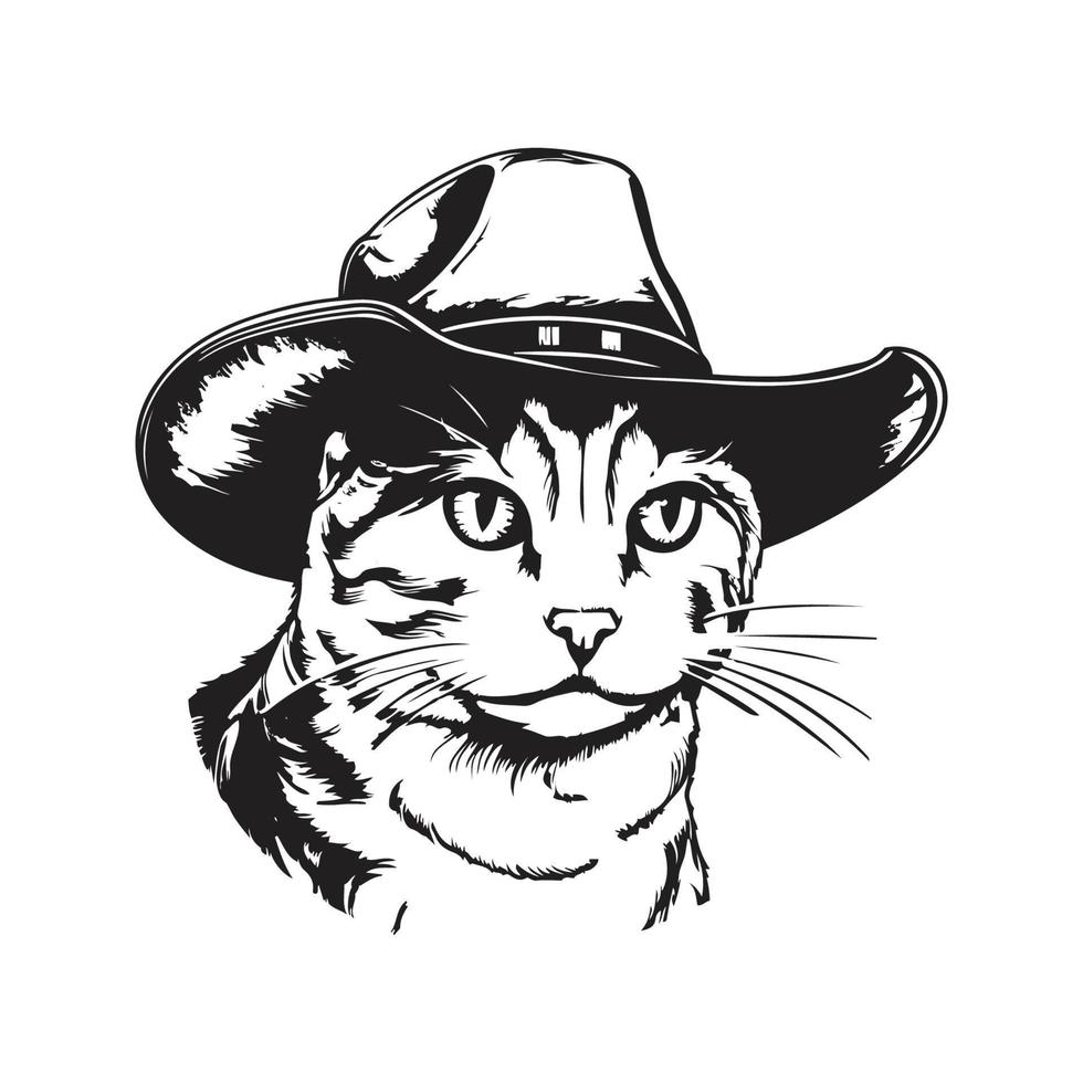 kat in cowboy hoed mascotte logo ,hand getrokken illustratie vector