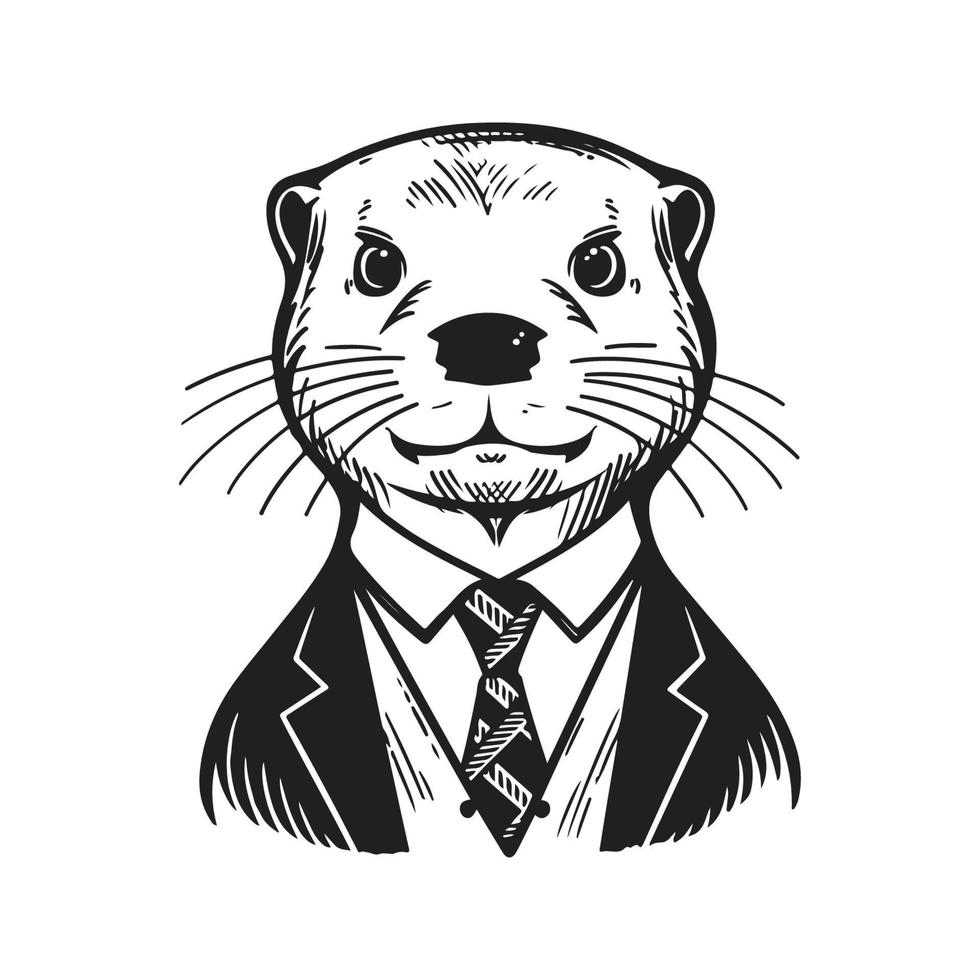 Otter met pak en binden, vector concept digitaal kunst ,hand getrokken illustratie