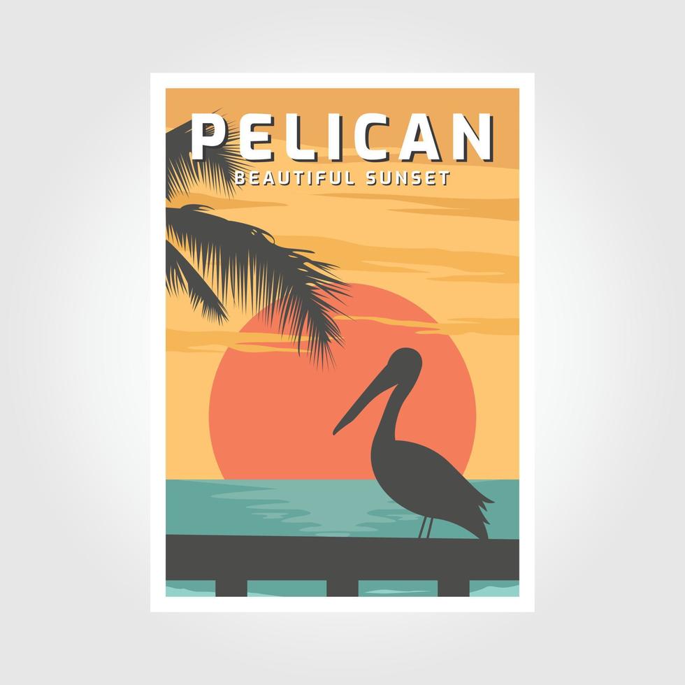 pelikaan wijnoogst poster. paradijs strand wijnoogst poster vector