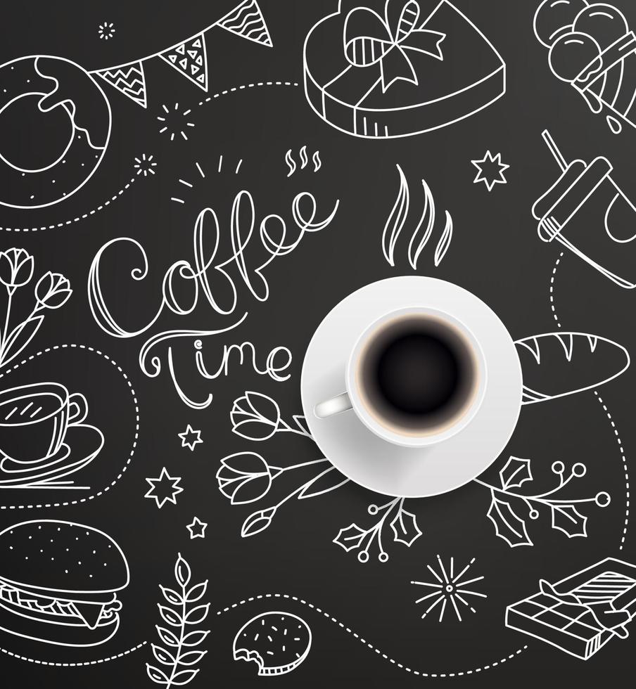 koffiekopje met doodling elementen. café menu vector ontwerpsjabloon