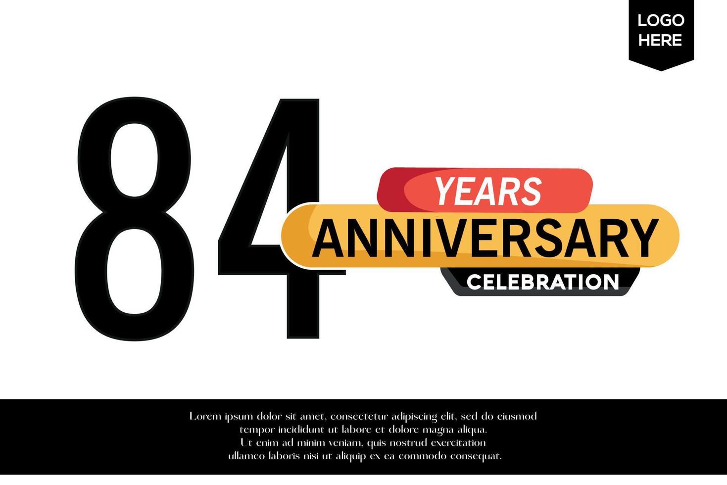 84e verjaardag viering logotype zwart geel gekleurde met tekst in grijs kleur geïsoleerd Aan wit achtergrond vector sjabloon ontwerp