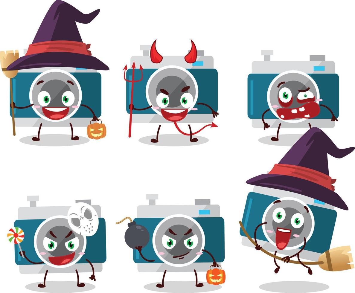 halloween uitdrukking emoticons met tekenfilm karakter van camera zak- vector