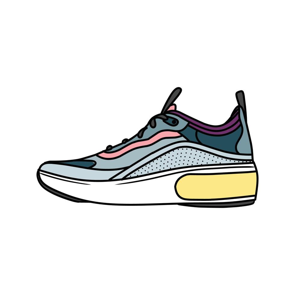 sportschoenen ontwerp met kant hoek. sport schoenen . voorlopige versie. vlak ontwerp. vector illustratie. sportschoenen in een vlak stijl. kant visie sportschoenen. mode sportschoenen.