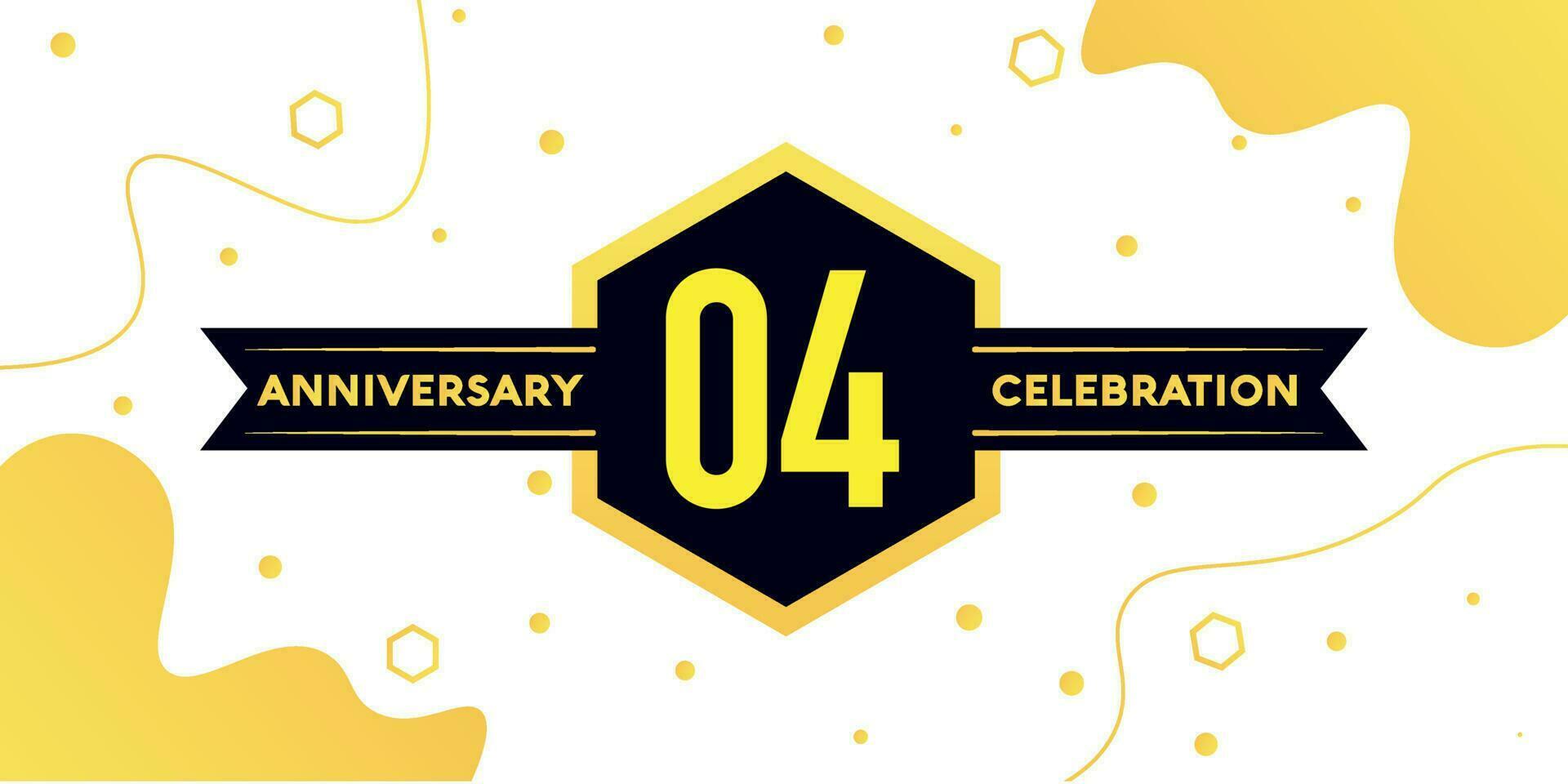 04 jaren verjaardag logo vector ontwerp met geel meetkundig vorm met zwart en abstract ontwerp Aan wit achtergrond sjabloon