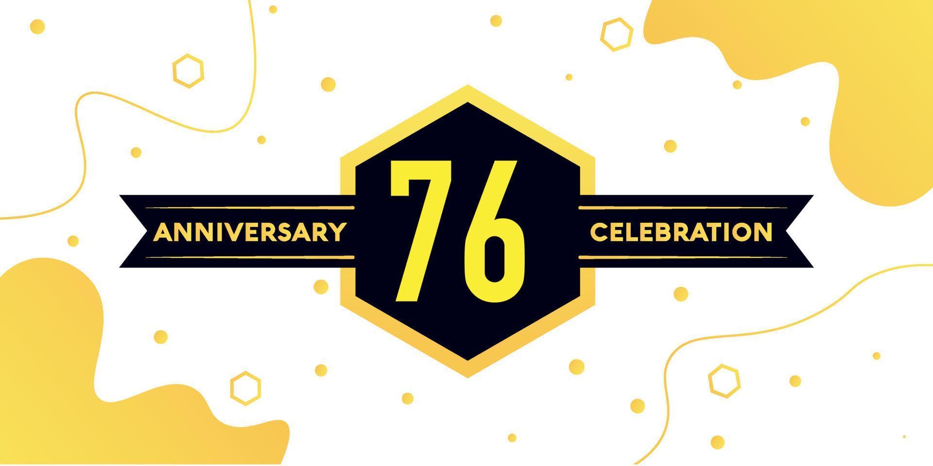 76 jaren verjaardag logo vector ontwerp met geel meetkundig vorm met zwart en abstract ontwerp Aan wit achtergrond sjabloon