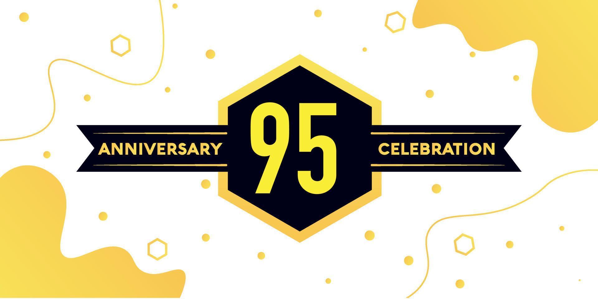 95 jaren verjaardag logo vector ontwerp met geel meetkundig vorm met zwart en abstract ontwerp Aan wit achtergrond sjabloon