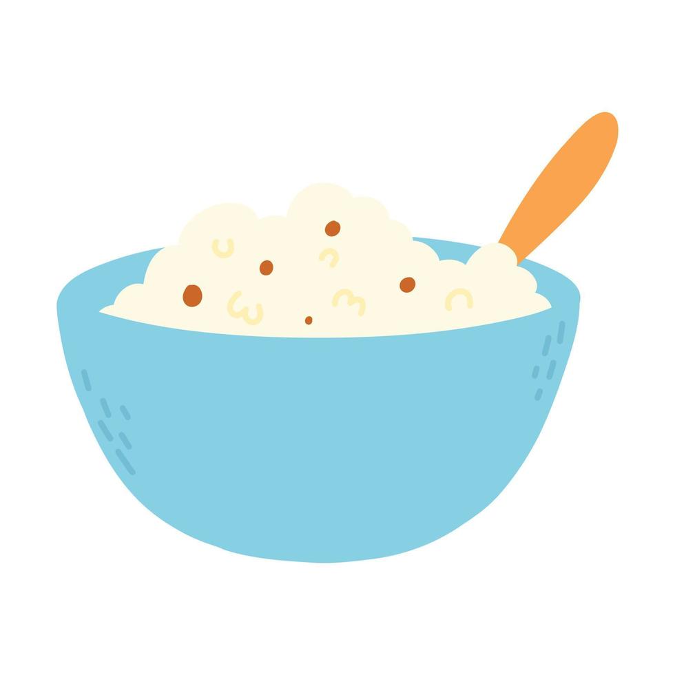 bord met pap in vlak stijl. vector illustratie. muesli voor ontbijt. hand- getrokken bord met pap voor ontbijt geïsoleerd Aan wit achtergrond.