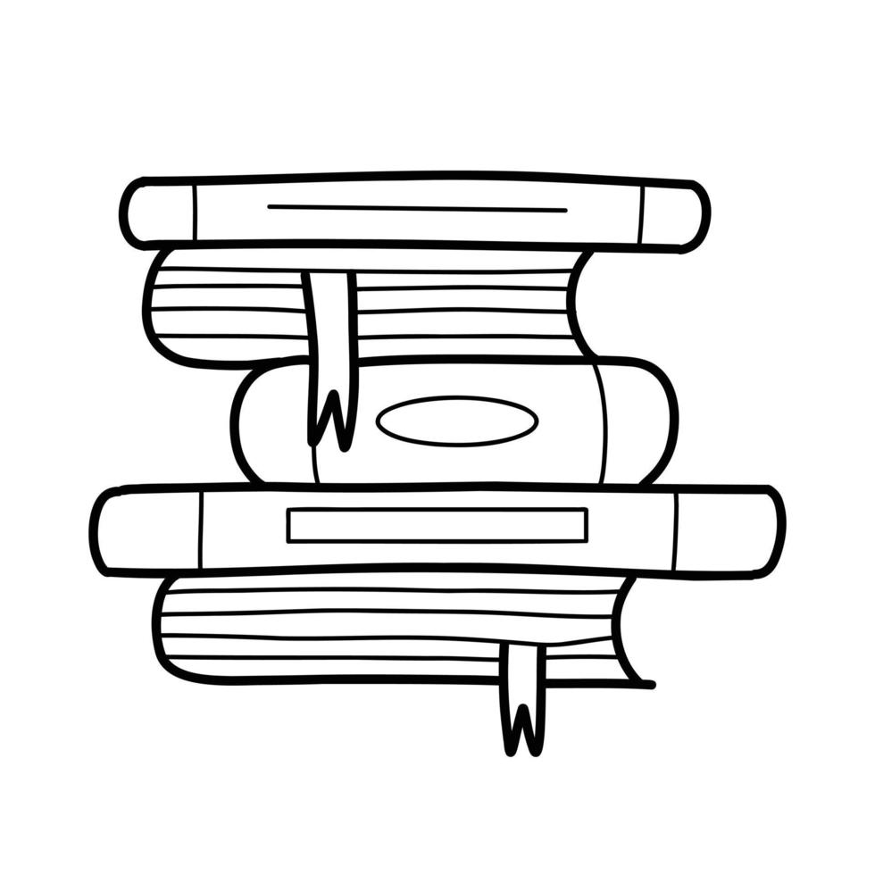 boeken Aan een plank in tekening stijl. vector illustratie. stack van lijn boeken.