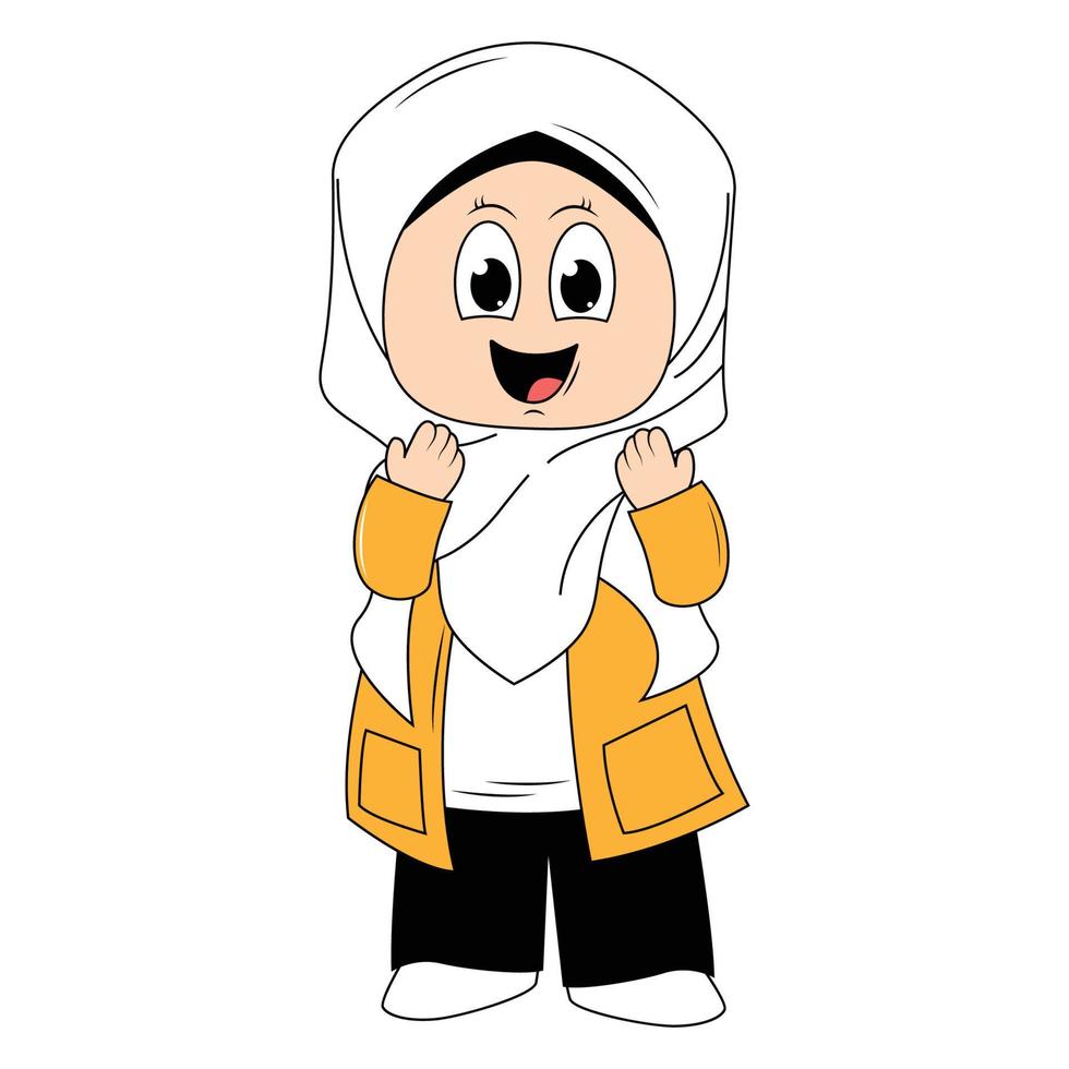 schattig meisje hijab tekenfilm illustratie vector