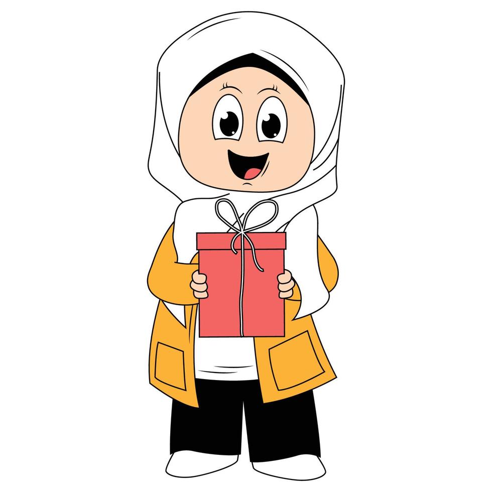 schattig meisje hijab tekenfilm illustratie vector