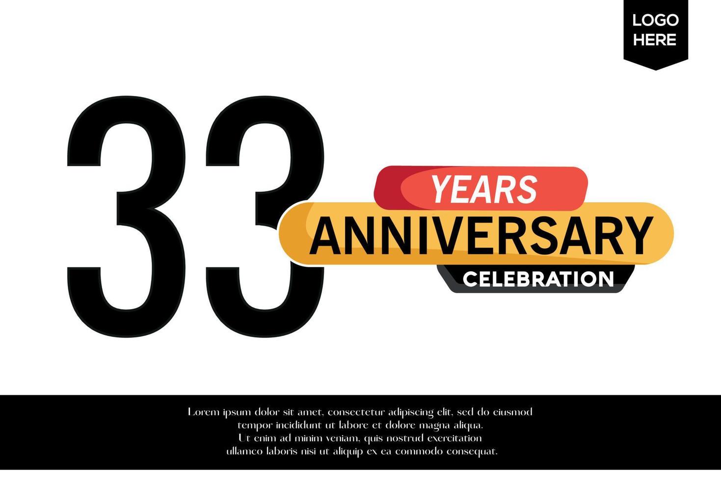 33e verjaardag viering logotype zwart geel gekleurde met tekst in grijs kleur geïsoleerd Aan wit achtergrond vector sjabloon ontwerp