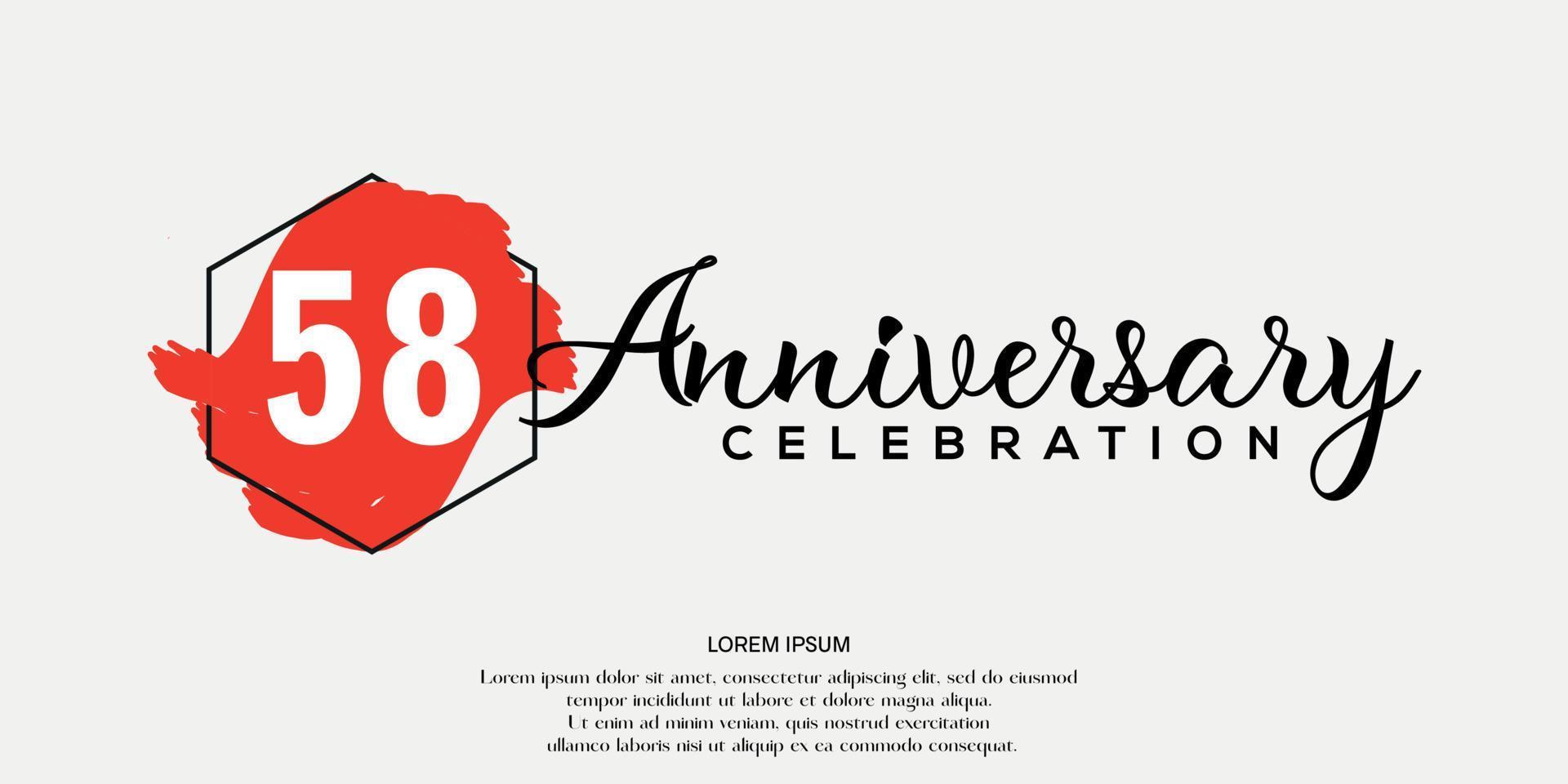 58ste jaren verjaardag viering logo rood kleur borstel ontwerp met zwart kleur doopvont sjabloon vector ontwerp