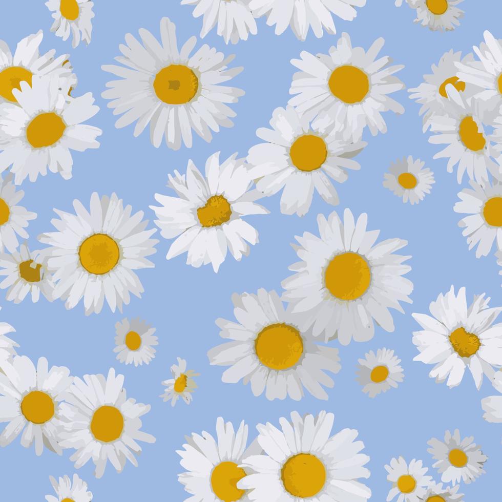 naadloos patroon met kamille bloemen Aan een blauw achtergrond. vector illustratie in de waterverf stijl. voor omhulsel papier, behang, kleding stof. decoratie van geschenken, omhulsel papier, enz.