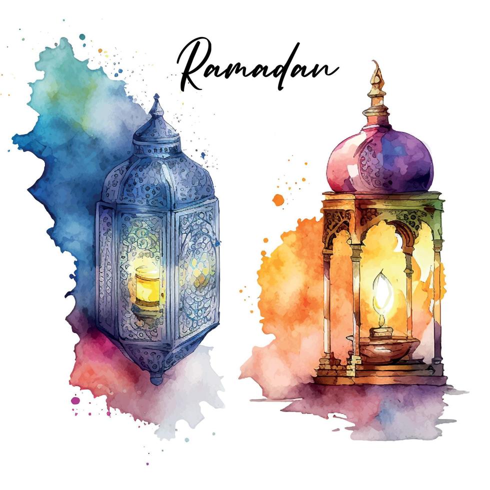 Ramadan kareem Islamitisch lantaarn waterverf illustratie vector