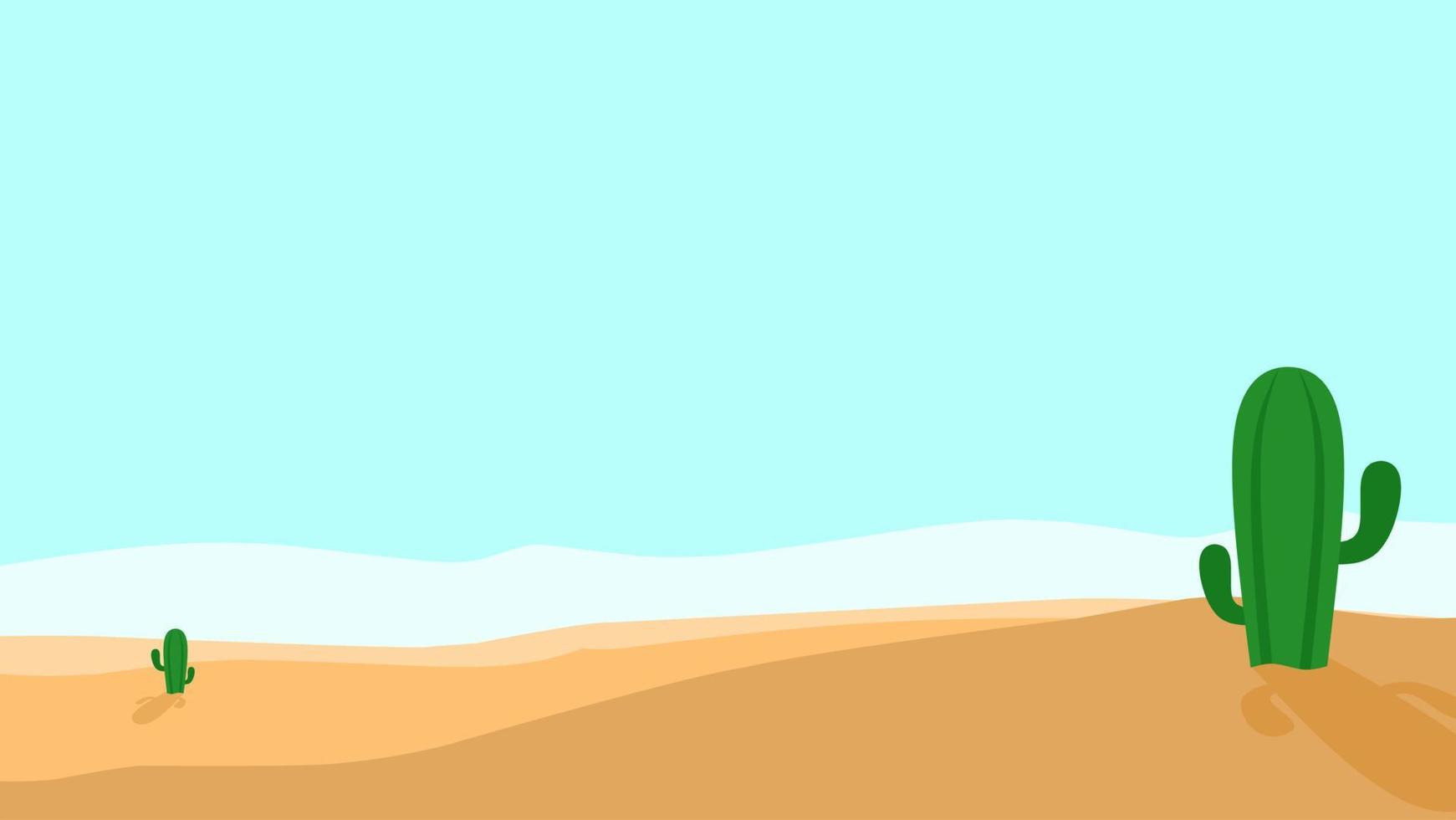 vlak vector illustratie van zonnig woestijn landschap met Doorzichtig lucht en sommige cactus