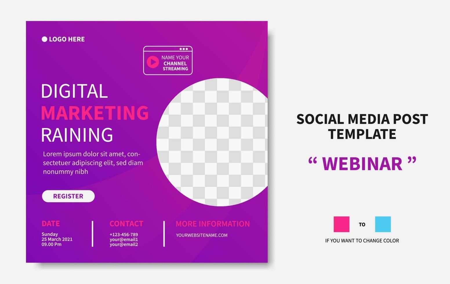 webinar digitale marketingtraining social media postsjabloon. online promotie webbanner ontwerp vector