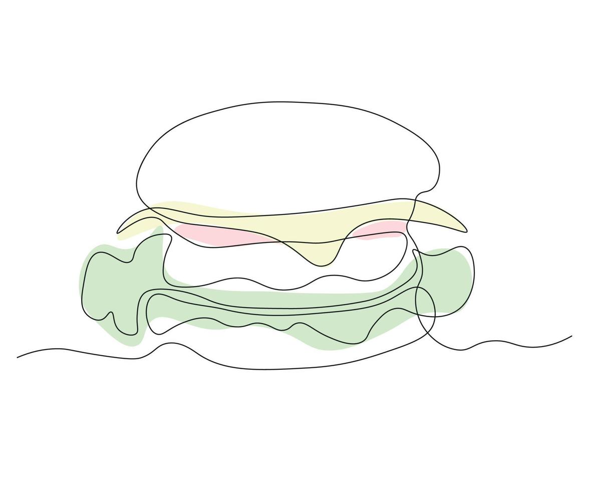 abstract cheeseburger, Hamburger doorlopend een lijn tekening vector