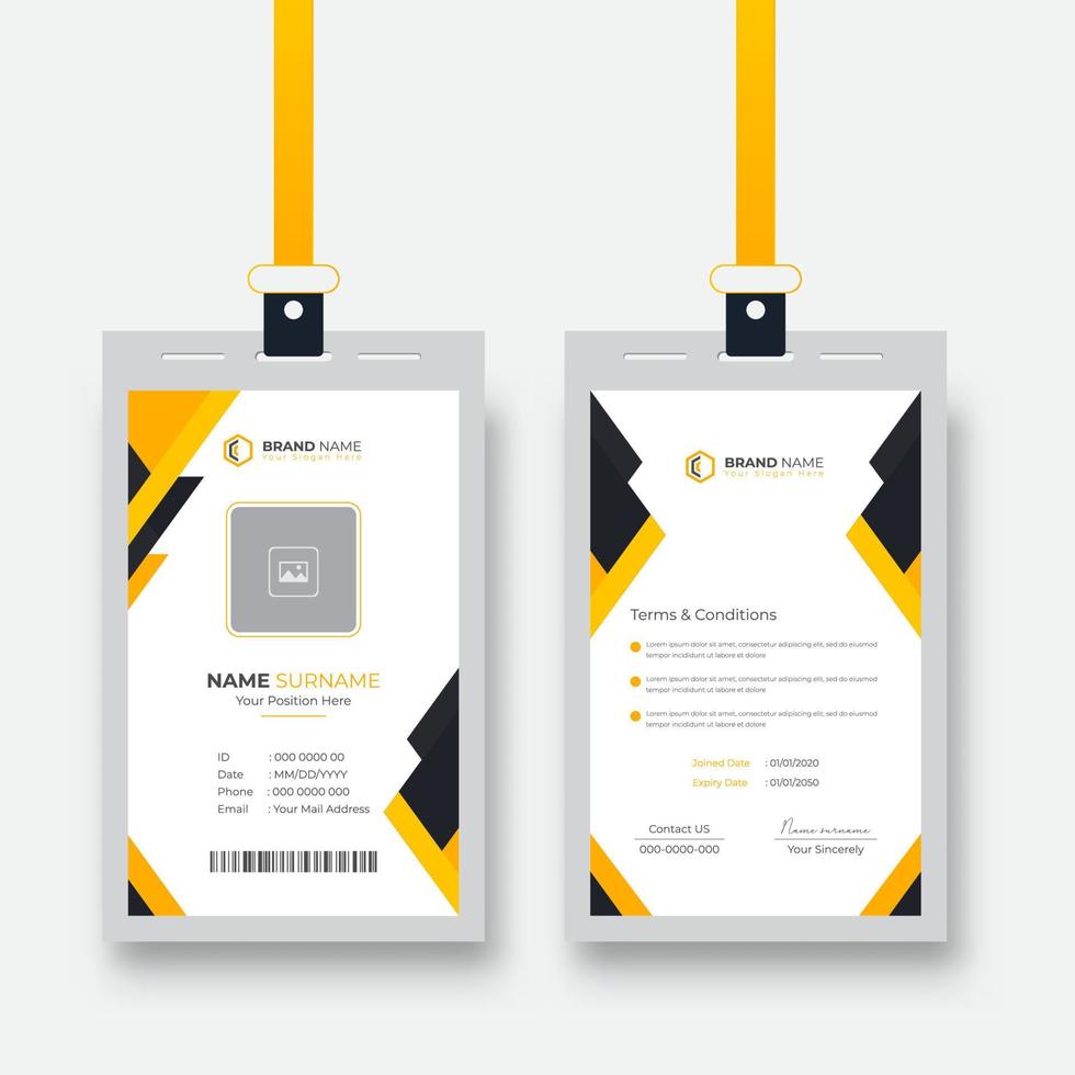 abstract modern en schoon zakelijke bedrijf werknemer ID kaart kaart lay-out met geel abstract elementen vector