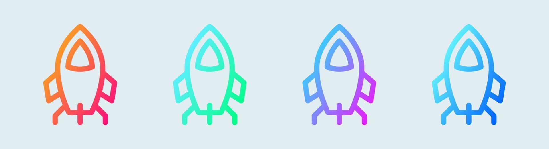 raket lijn icoon in helling kleuren. ruimte schip tekens vector illustratie.