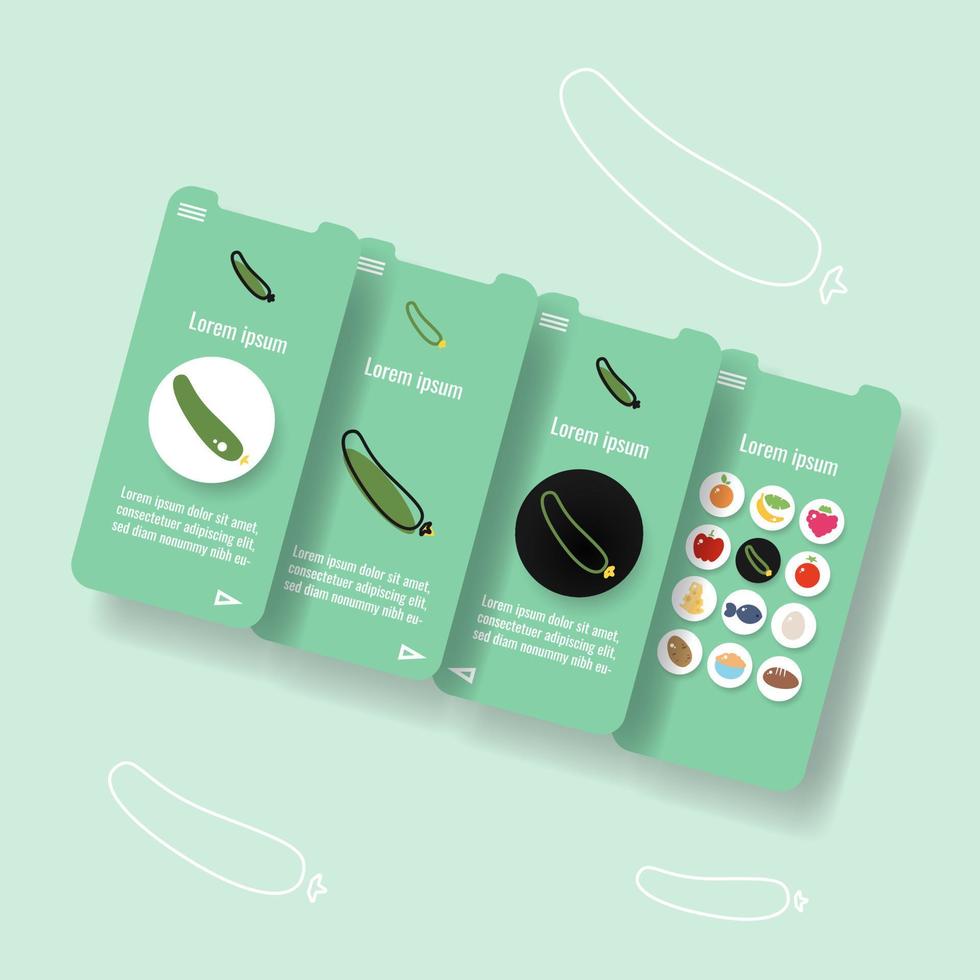 sjabloon mobiel app bladzijde met komkommer groente. voedsel schets icoon vector illustratie