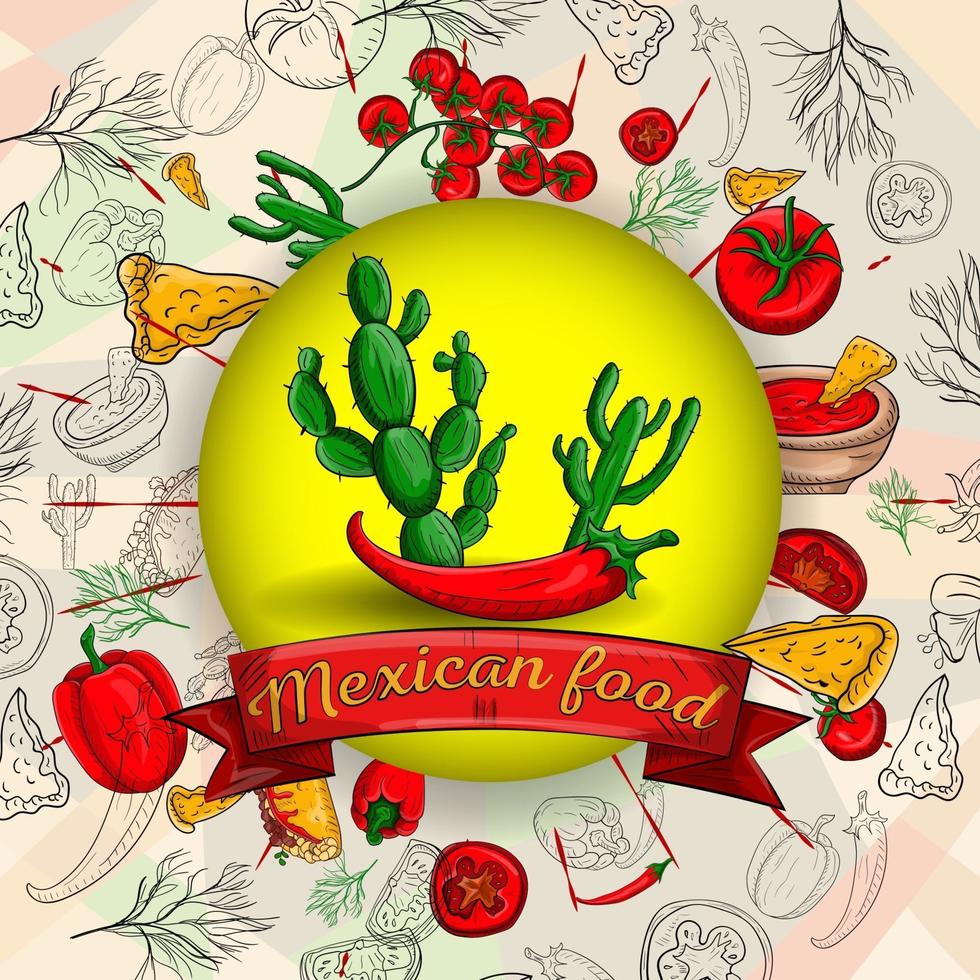 illustratie van Mexicaanse kookproducten in een cirkelvormig ornament vector