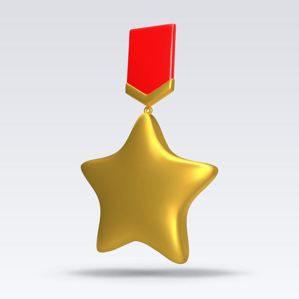 goud medaille ster met rood lintje. realistisch vector illustratie