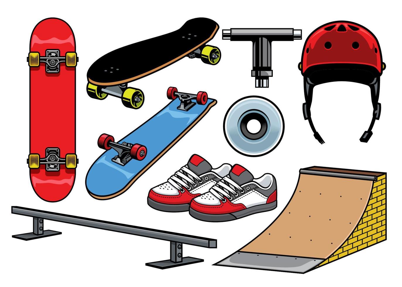 skateboard voorwerpen reeks vector