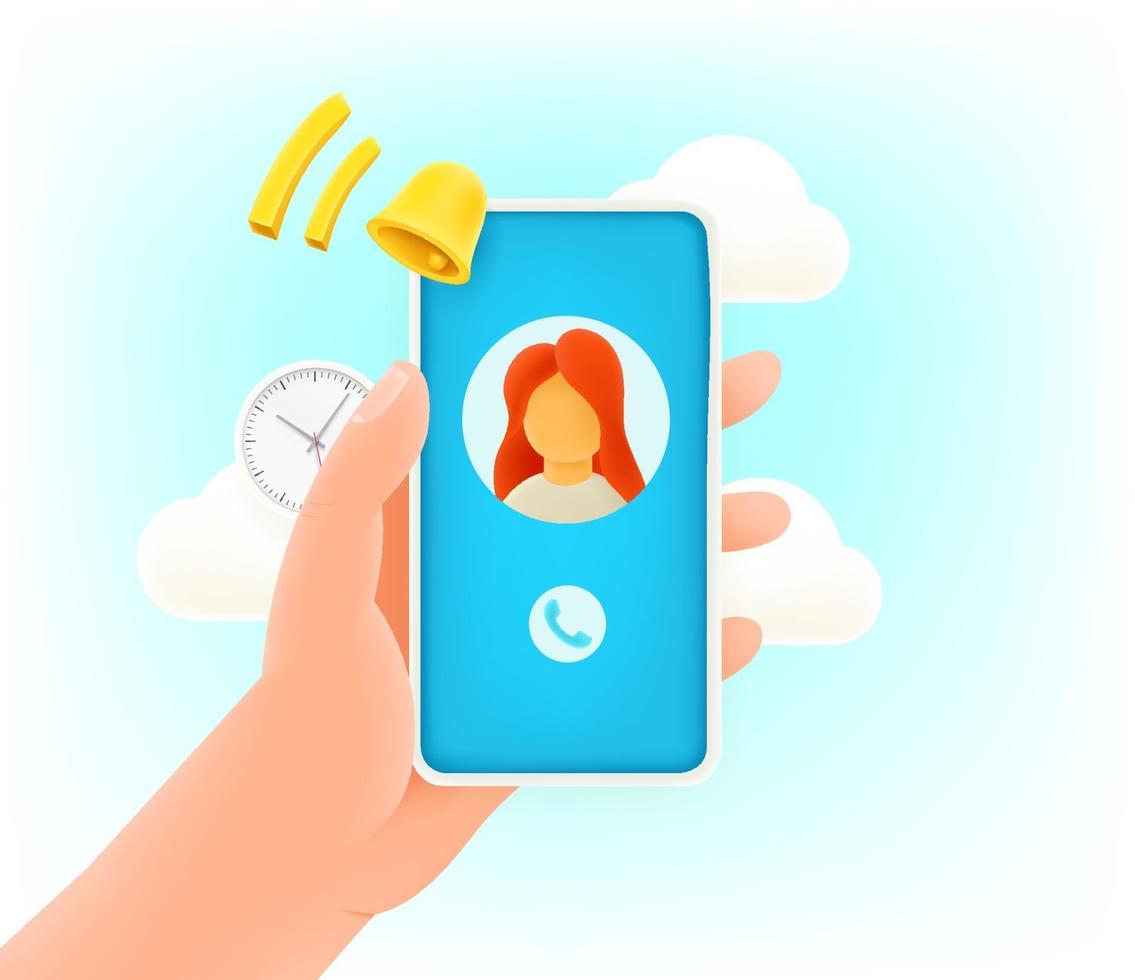 binnenkomend telefoongesprek. schattige 3D-stijl illustratie vector