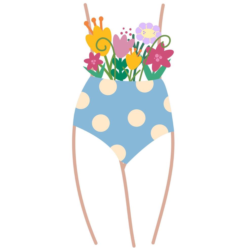 schets vrouw heupen in slipje met bloemen.liefde jezelf concept.lichaam positief. vector