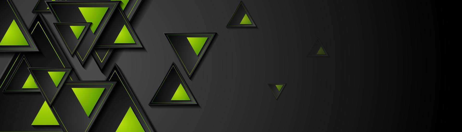 zwart en groen driehoeken abstract meetkundig tech banier vector