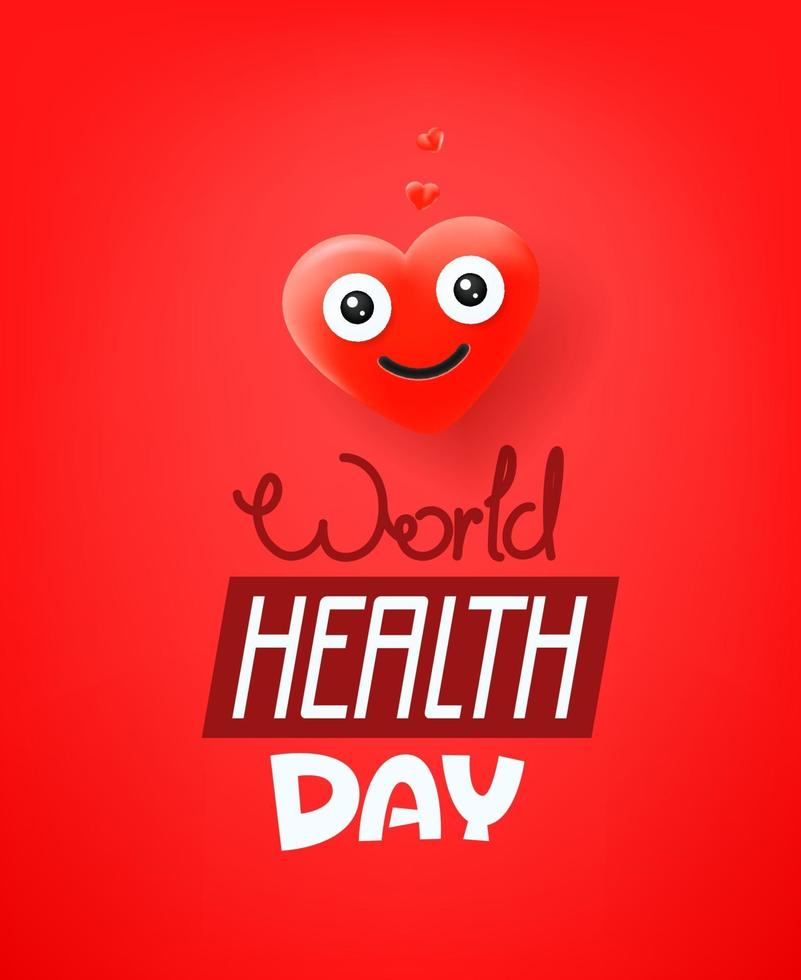 internationale gezondheidsdag. schattige rood hart vector emoji