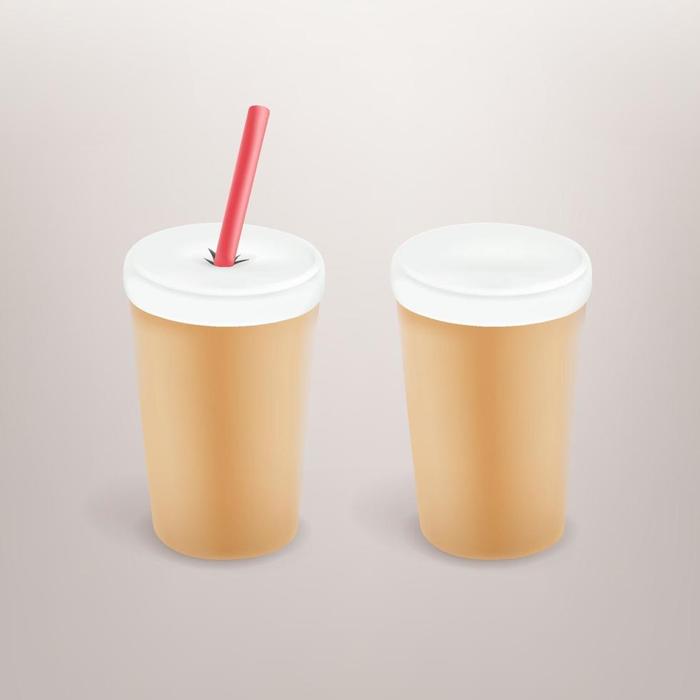 papieren koffiekopje met plastic dop en rietje vector