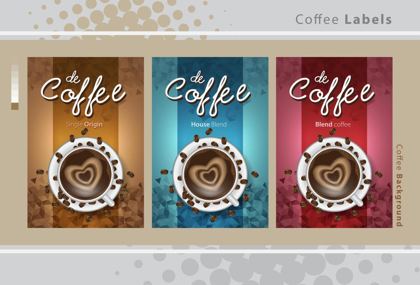 vector reeks van koffie Boon etiketten. koffie etiketten met koffie kop Aan verschillend kleur achtergrond