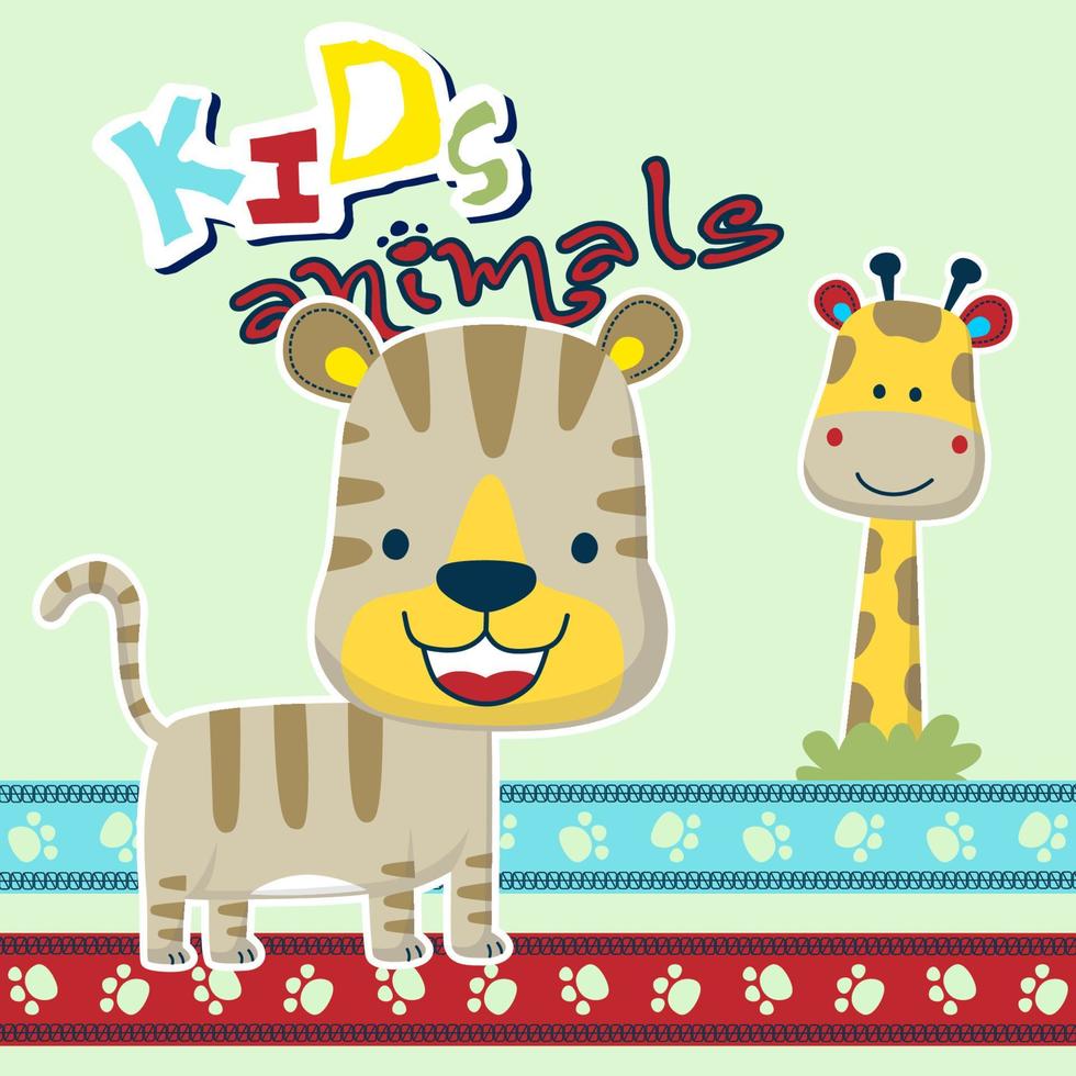 vector tekenfilm van schattig tijger met giraffe