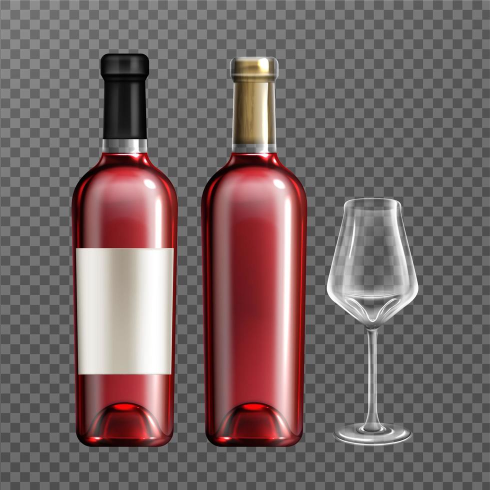 rood wijn glas flessen en leeg drinken glas vector