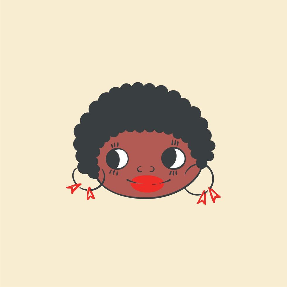 portret van gekruld vrolijk meisje met ronde oorbellen. vector